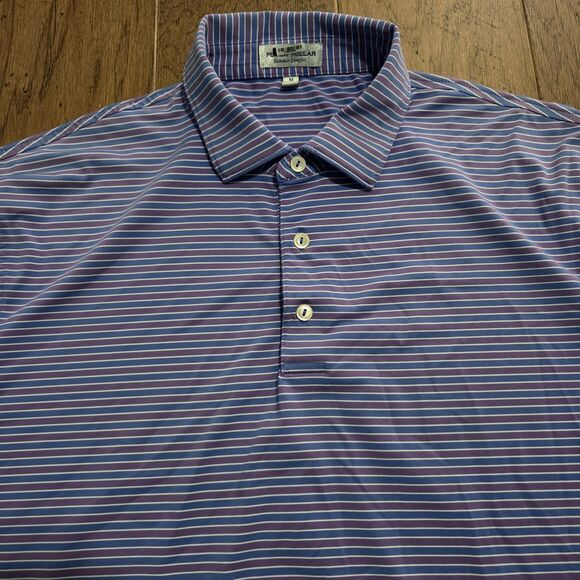 Peter Millar Summer Comfort Polo Medium Blue Striped Performance Golf Stretch - Picture 2 of 8